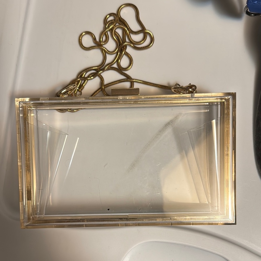 Clear Acrylic Box Clutch with Gold Chain